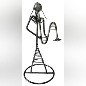 Vintage 12" Metal Wire Horn Player Sculpture